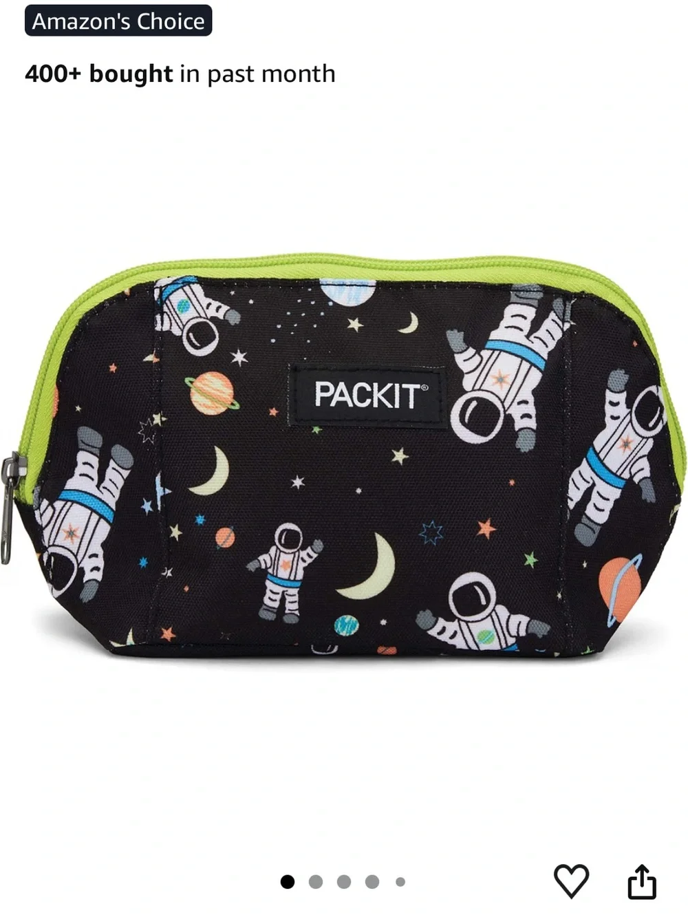 PackIt-Snack Bag Freezable Astronaut Print Pouch - Black with Lime Zipper